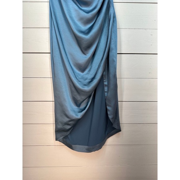 Elliatt XL One Shoulder High Slit Satin Cassini Dress in Baby Blue - Picture 5 of 16